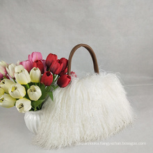 China factory wholesale Classic Women Fluffy real Mongolian Fur bag Handbag Purse